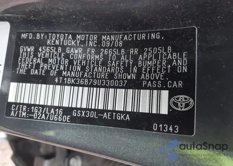 2009 Toyota Avalon Xls from USA, damaged, VIN 4T1BK36B79U330037